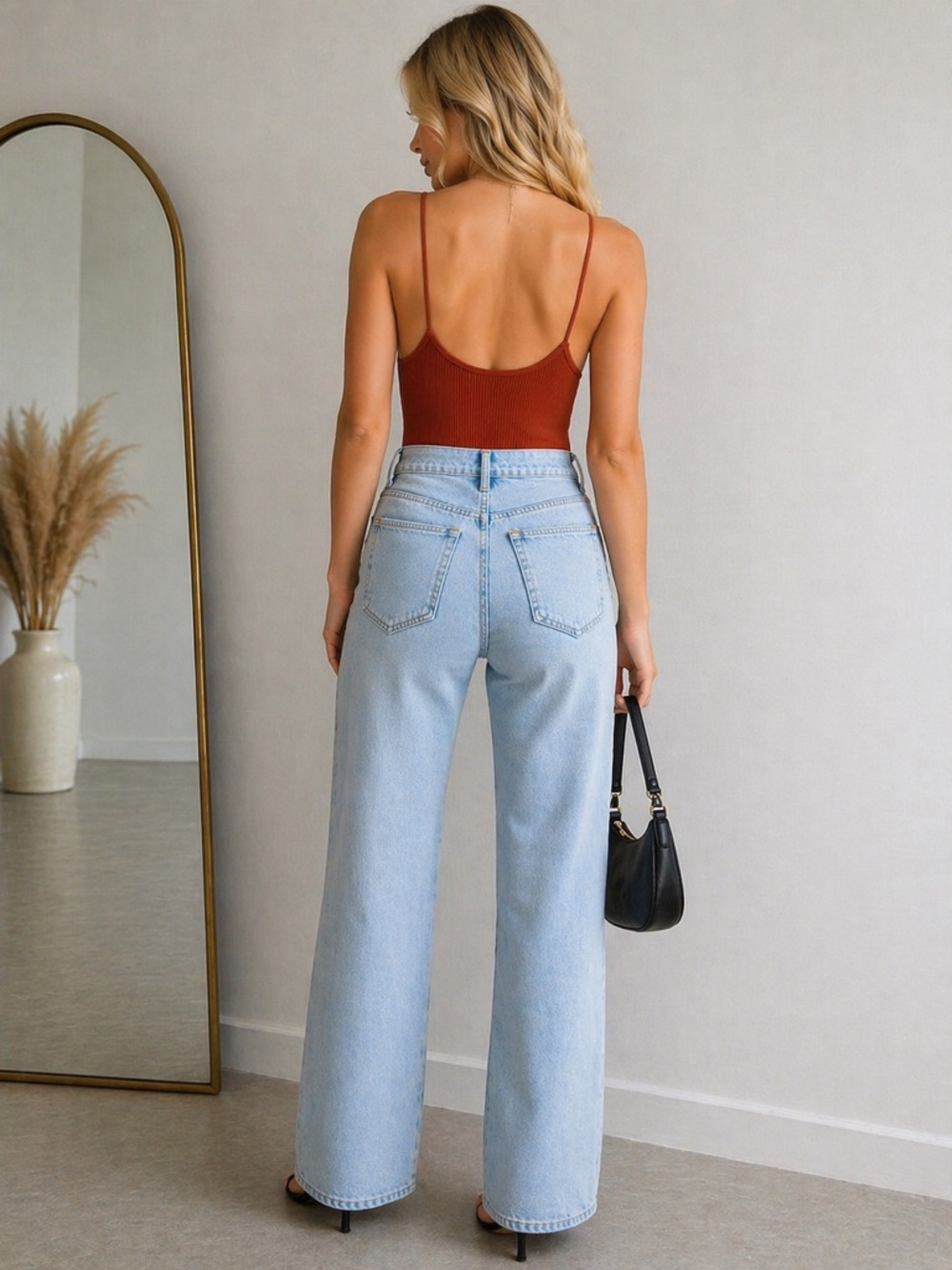 Nikibiki Rust Ribbed Bodysuit Spaghetti Strap Fitted Stretch Basic | Size S - Picture 3 of 11